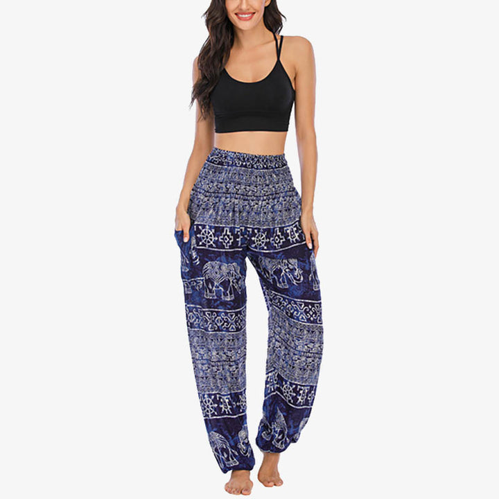 Buddha Stones Elephant Pattern Loose Casual Harem Trousers High Waist Women's Yoga Pants