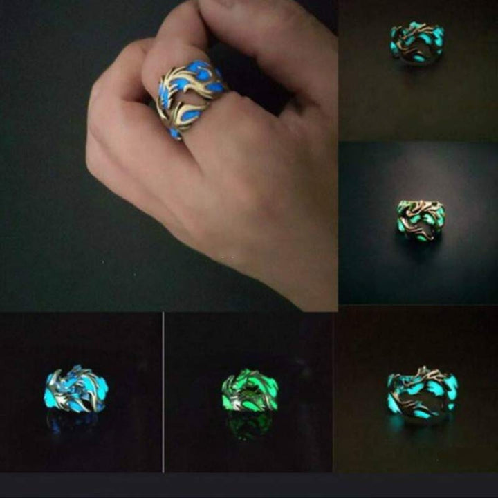 Buddha Stones Vintage Luminous Dragon Protection Strength Glow In The Dark Finger Ring