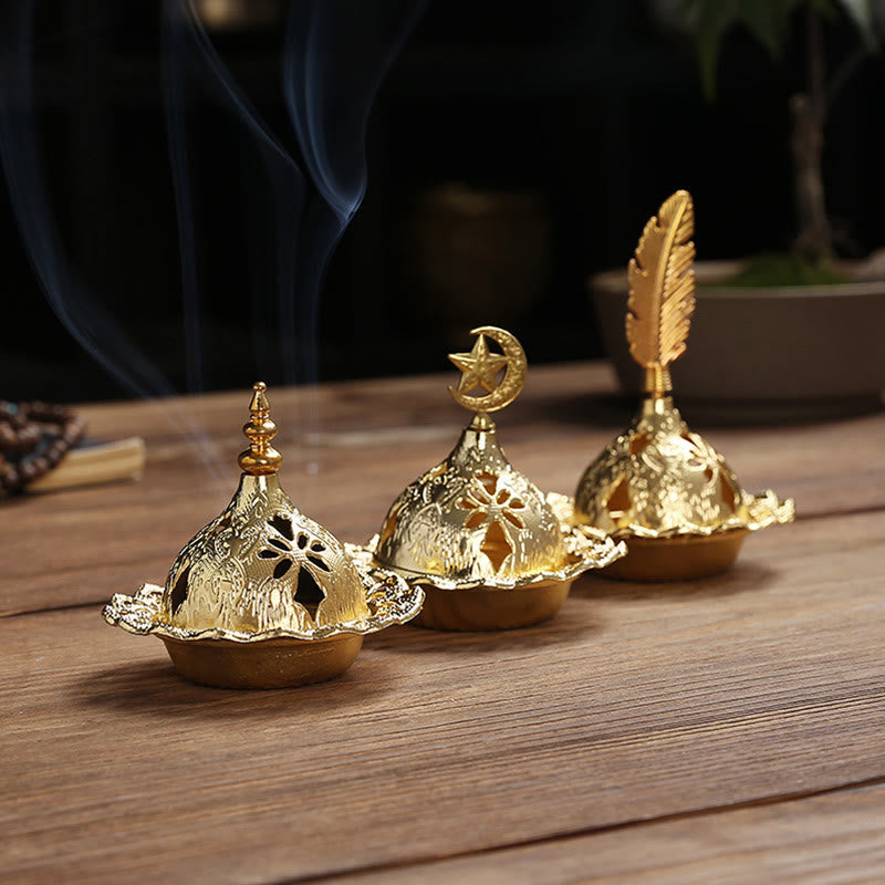 Gold Gourd Star Feather Spiritual Meditation Mini Alloy Metal Incense Burner - image 0