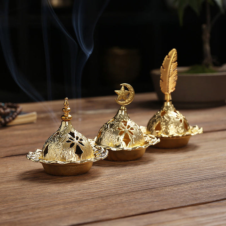 Gold Gourd Star Feather Spiritual Meditation Mini Alloy Metal Incense Burner - image 0