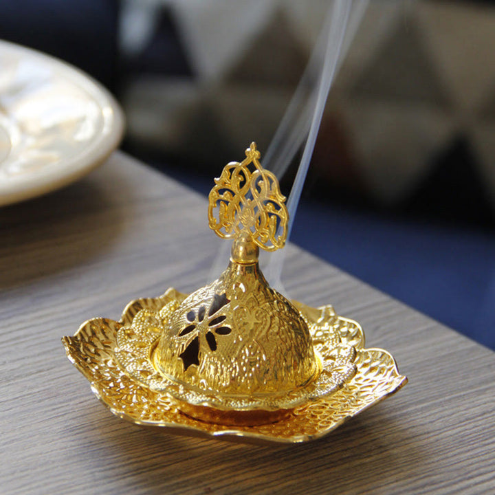 Gold Leaf Coaster Spiritual Mini Alloy Metal Incense Burner - image 8
