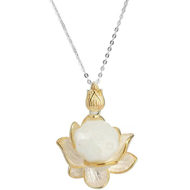 White Jade Lotus Flower Happiness Necklace - image 9