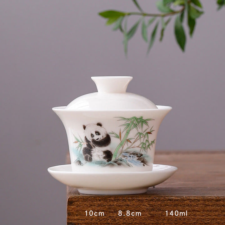 Buddha Stones White Porcelain Mountain Landscape Countryside Ceramic Gaiwan Teacup Kung Fu Tea Cup And Saucer With Lid