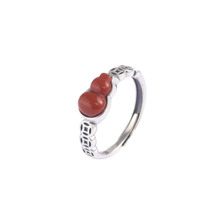Buddha Stones 925 Sterling Silver Red Agate Gourd Copper Coin Self-acceptance Ring - image 4