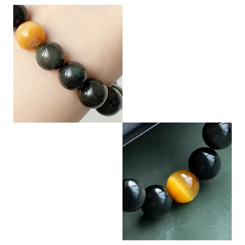 Buddha Stones Natural Rainbow Obsidian Tiger Eye Positive Love Bracelet