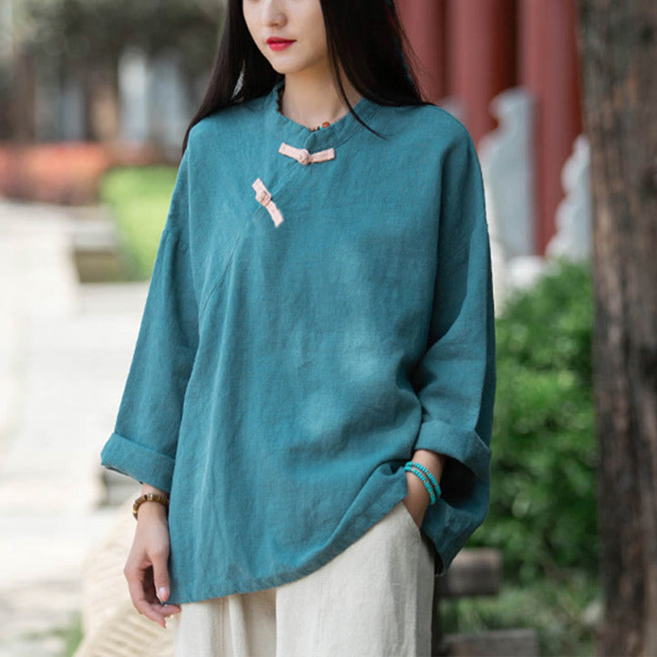 Buddha Stones Ramie Linen Loose Blouse Women Long Sleeve Shirt Chinese Hanfu Top