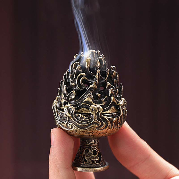 Tibetan Mini Mountain Pattern Meditation Copper Alloy Incense Burner - image 0