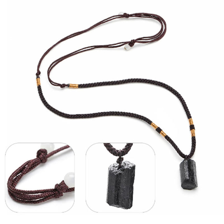Buddha Stones Natural Black Tourmaline Positive Rope Necklace Pendant - image 4