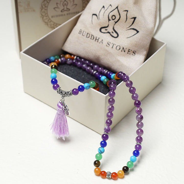 Buddha Stones Healing Crystal Mala Prayer Beads 108 Meditation Healing Multilayer Bracelet Necklace