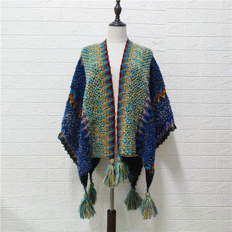 Buddha Stones Tibetan Shawl Soft Warm Knitting Cloak Winter Tibetan Tassel Scarf - image 18