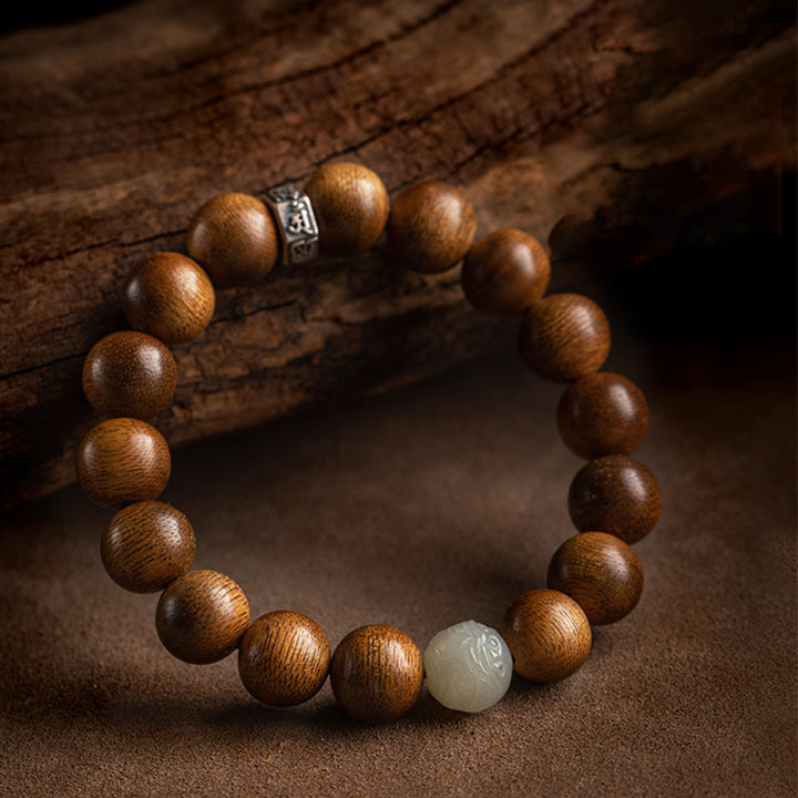 Buddha Stones Chinese Zodiac Natal Buddha Kalimantan Agarwood Jade 925 Sterling Silver Bracelet