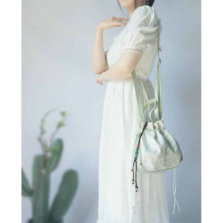 Buddha Stones Handmade Embroidered Flowers Canvas Tote Shoulder Bag Handbag - image 2