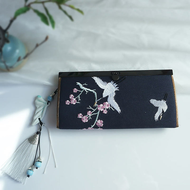 Flower Plum Peach Blossom Bamboo Double-sided Embroidery Large Capacity Cash Holder Wallet Shopping Purse - image 25