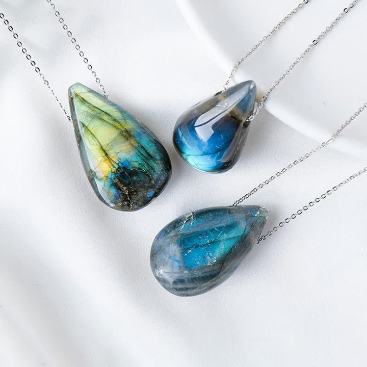 Buddha Stones Labradorite Water Drop Support Healing Necklace Pendant - image 2