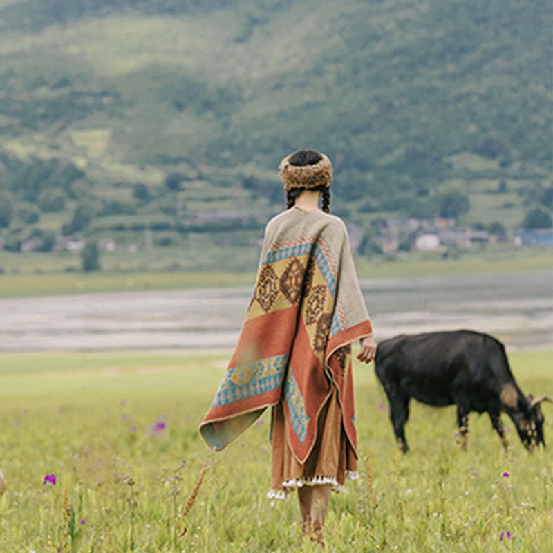 Buddha Stones Tibetan Shawl Diamond Pattern Winter Warm Cloak Scarf - image 6