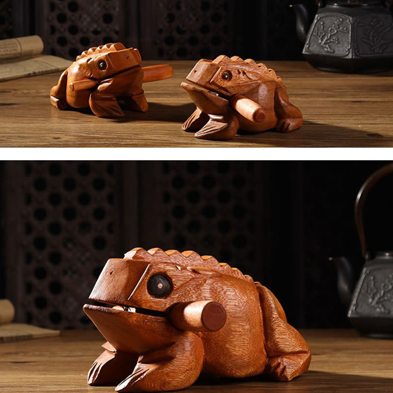 Buddha Stones Handcrafted FengShui Wealth Luck Frog Mini Wooden Croaking Frog Guiro Decoration - image 8