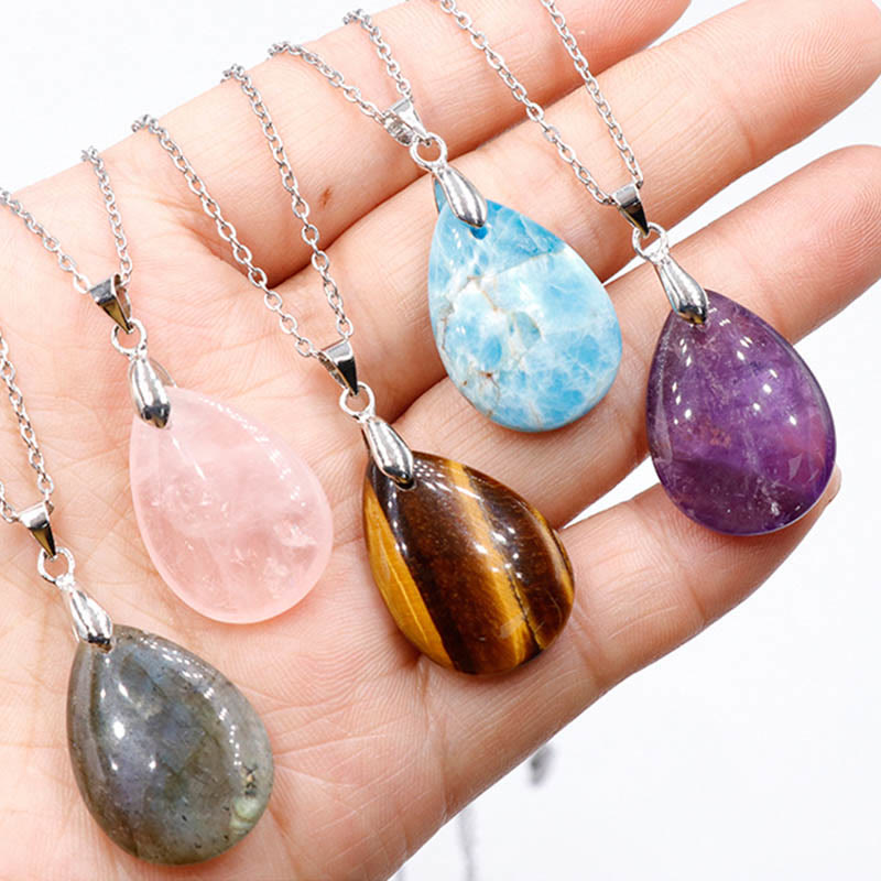 Buddha Stones Natural Crystal Gemstone Water Drop Spiritual Necklace Pendant