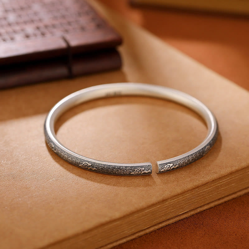 Buddha Stones Vintage 999 Sterling Silver Auspicious Clouds Design Luck Bracelet Bangle - image 2