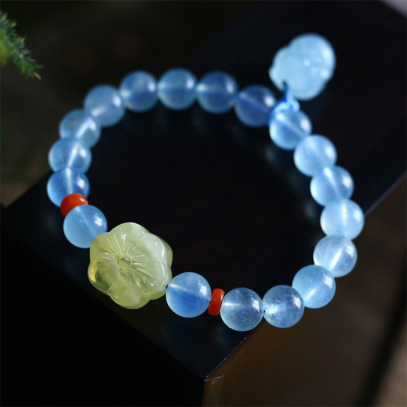 Natural Aquamarine Amber Pixiu Peace Healing Charm Bracelet - image 4