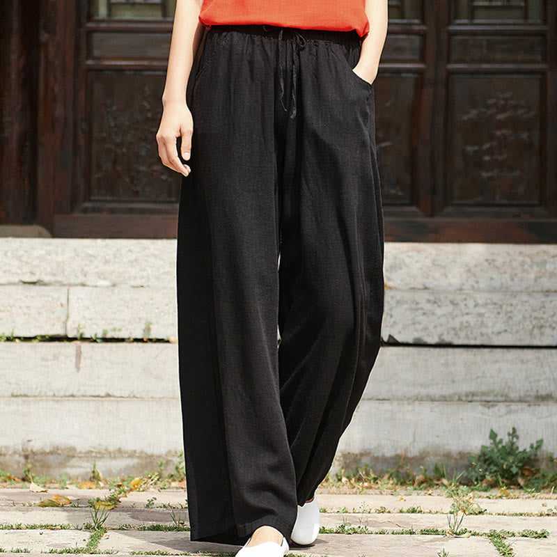 Buddha Stones Plain Wide Leg Pants Dance Women's Yoga Pants With Pockets