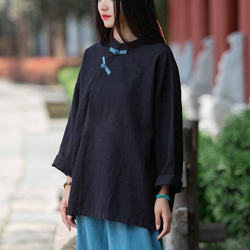 Buddha Stones Ramie Linen Loose Blouse Women Long Sleeve Shirt Chinese Hanfu Top