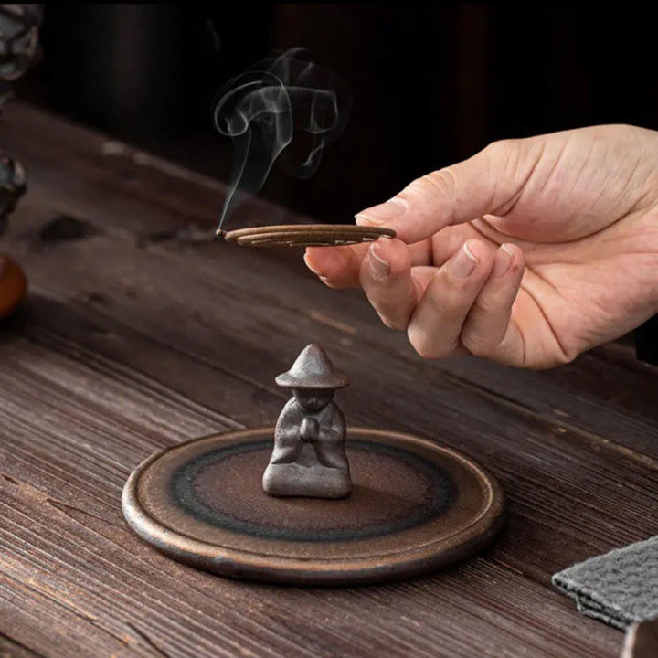 Small Person Meditation Ceramic Spiritual Healing Incense Burner - image 5