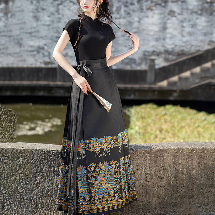 Buddha Stones Short Long Sleeve Shirt Top Chinese Hanfu Ming Dynasty Horse Face Skirt Mamianqun Skirt