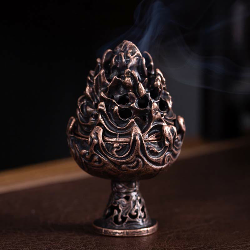 Tibetan Mini Mountain Pattern Meditation Copper Alloy Incense Burner - DarkRed 4.5*6.8cm - image 9