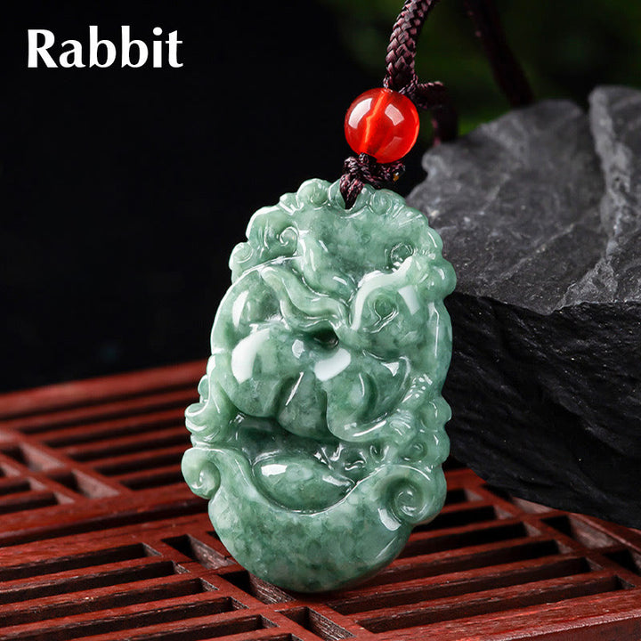 Buddha Stones Natural Jade 12 Chinese Zodiac Prosperity Necklace Pendant - Rabbit - image 18
