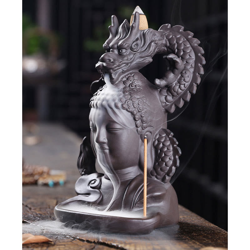 Buddha Stones Dragon Buddha Auspicious Clouds Purple Clay Healing Incense Burner Decoration - image 8