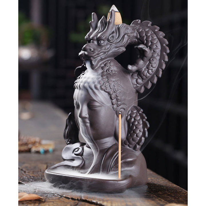 Buddha Stones Dragon Buddha Auspicious Clouds Purple Clay Healing Incense Burner Decoration - image 8