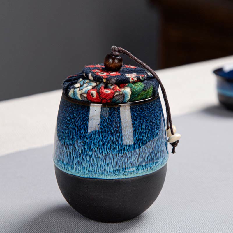 Blue Gradient Color Chinese Gongfu Tea Ceramic Teapot Portable Gift Bag Box Set