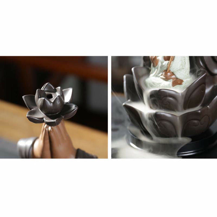 Buddha Avalokitesvara Chenrezig Ksitigarbha Ceramic Lotus Blessing Backflow Incense Burner - image 9