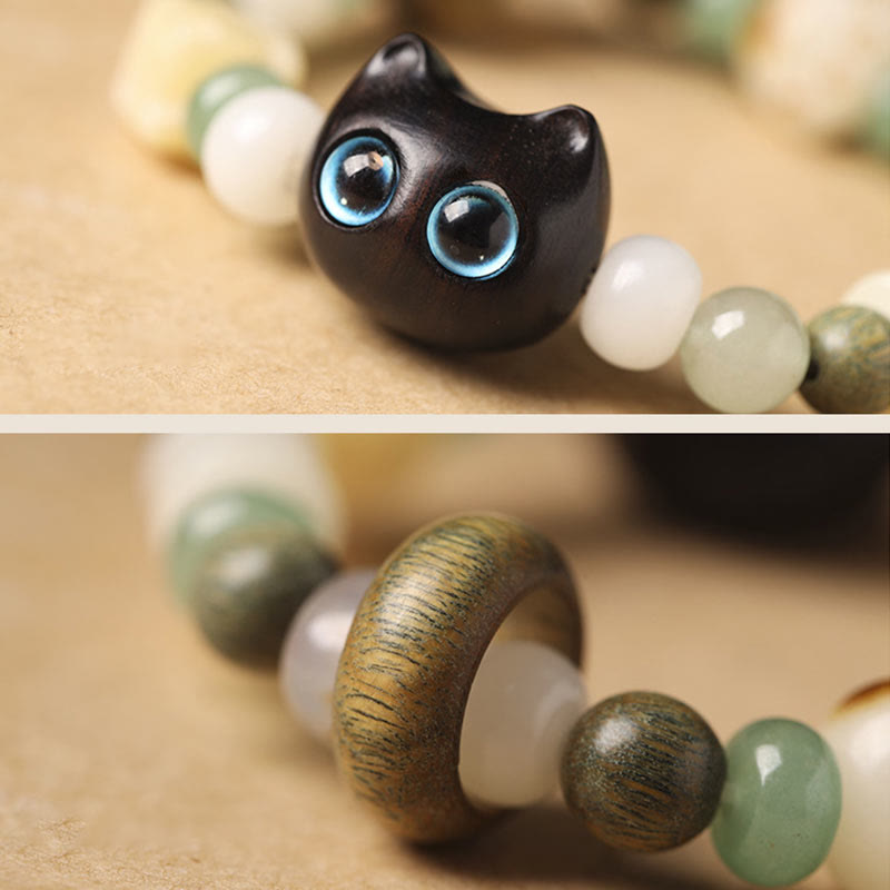 Buddha Stones Bodhi Seed Green Sandalwood Ebony Wood Small Leaf Red Sandalwood Cat Head Paw Claw Peace Bracelet - image 5