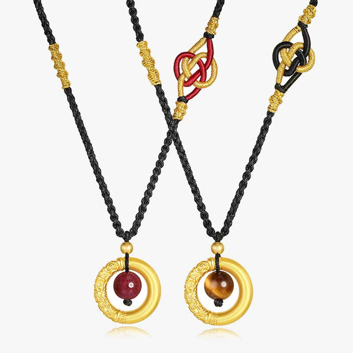 Buddha Stones Round Tiger Eye Cinnabar Bead Protection Necklace Pendant