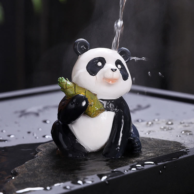 Buddha Stones Color Changing Small Cute Panda Bamboo Tea Pet Resin Home Figurine Decoration