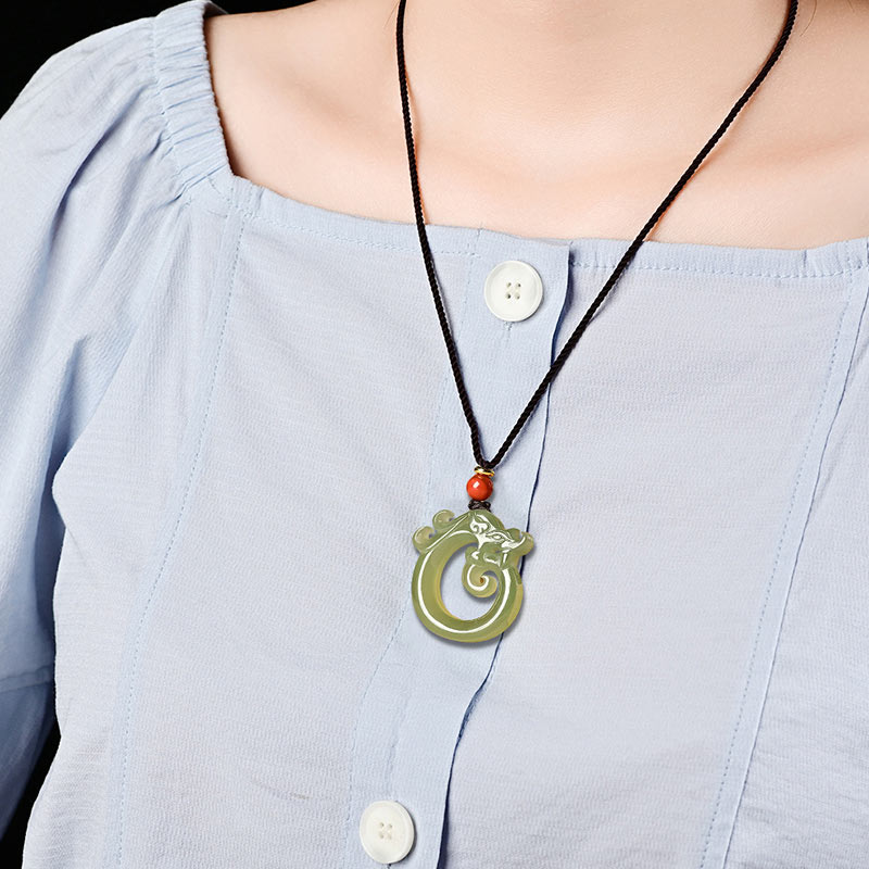 Buddha Stones White Jade Cyan Jade Dragon Protection Necklace String Pendant - image 3
