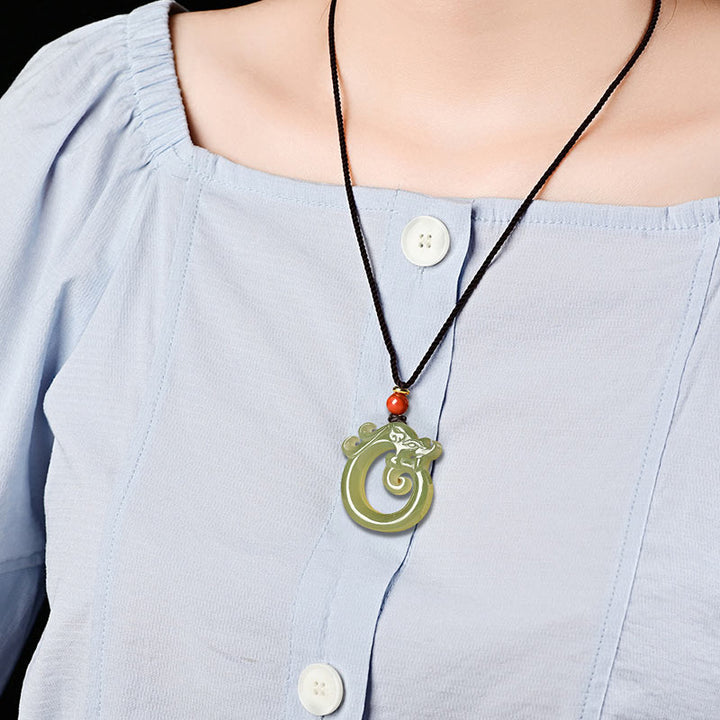 Buddha Stones White Jade Cyan Jade Dragon Protection Necklace String Pendant - image 3