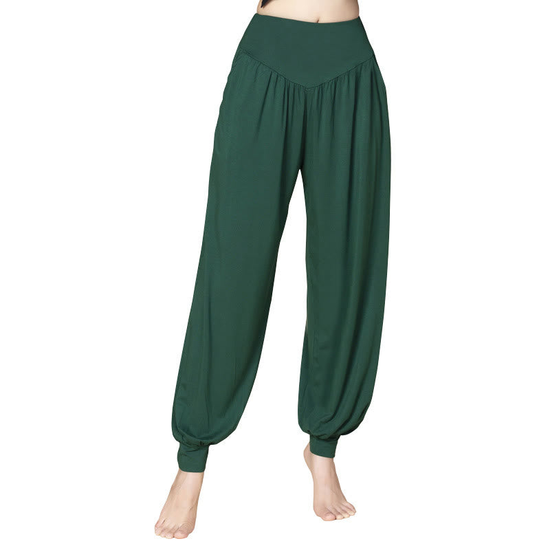 Buddha Stones Solid Color Modal Yoga Dance High Waist Harem Pants With Pockets