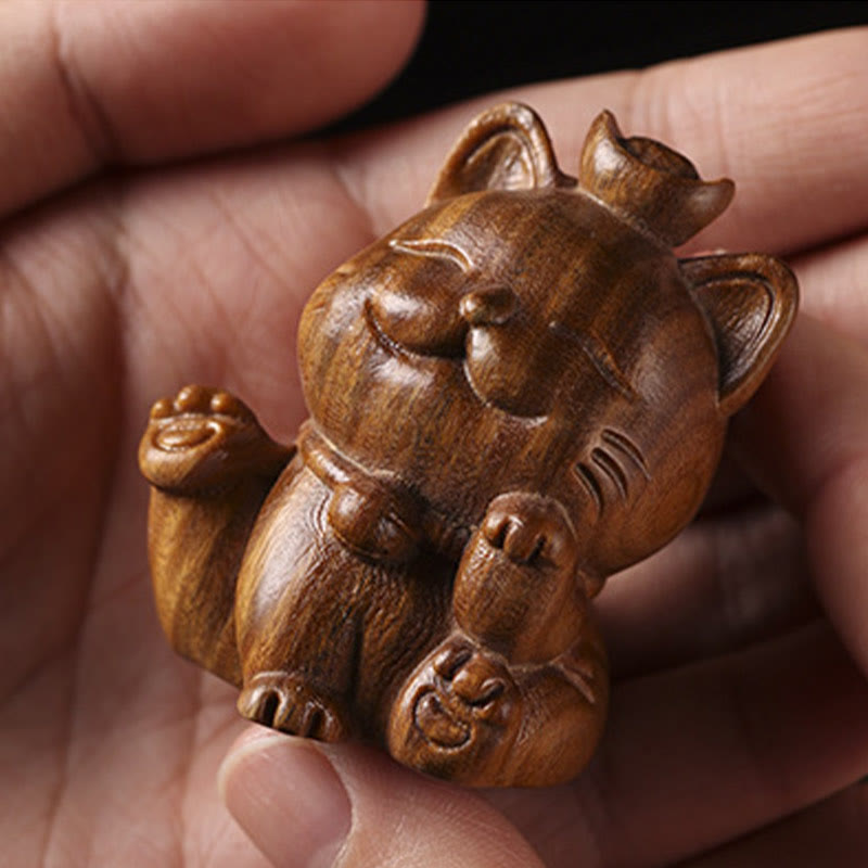 Buddha Stones Mini Green Sandalwood Ingot Lucky Cat Carved Peace Desk Decorations - image 14