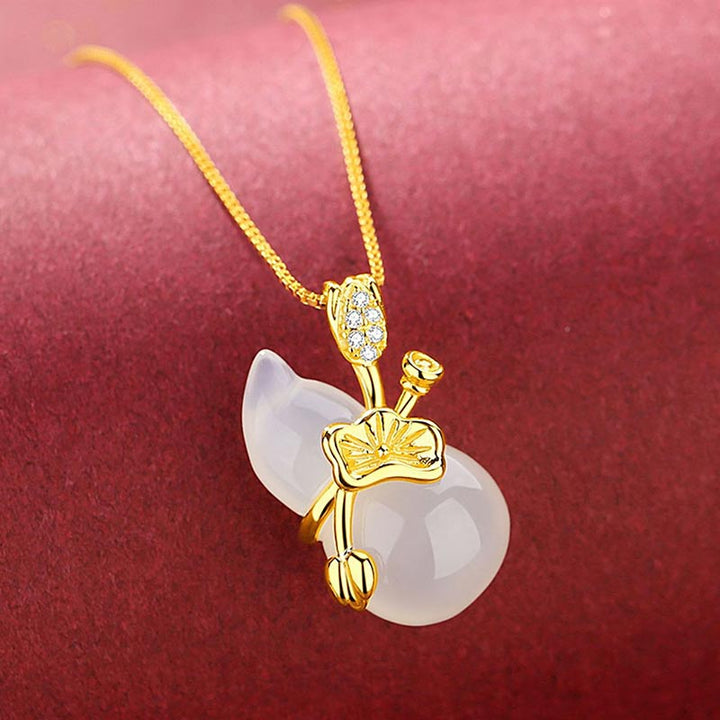 Buddha Stones Cyan Jade Gourd Lotus Leaf Abundance Pendant Necklace - image 7