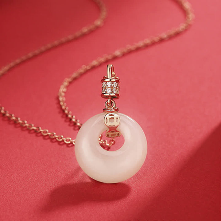 925 Sterling Silver Hetian White Jade Coin Flower Peace Buckle Luck Necklace Pendant - Coin White Jade - image 2