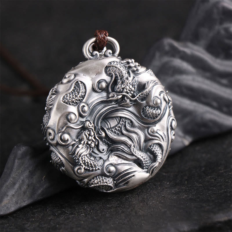 Buddha Stones 999 Sterling Silver Nine Dragons Playing With A Pearl Luck Protection Necklace Pendant - image 1