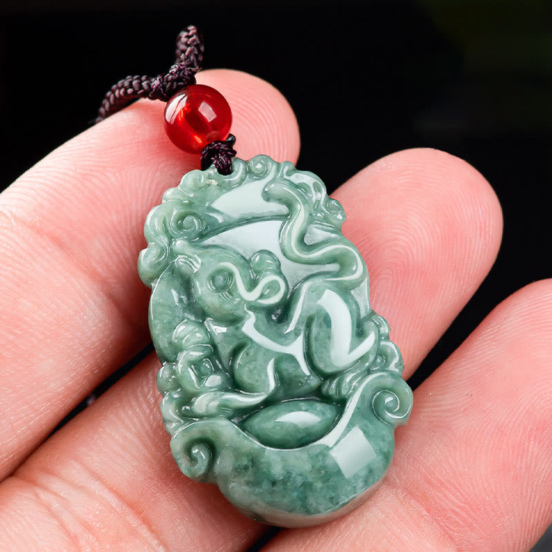 Buddha Stones Natural Jade 12 Chinese Zodiac Prosperity Necklace Pendant - image 8