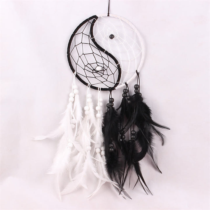 Yin Yang  Dream Catcher Circular Net with Feathers Balance Decoration - image 5