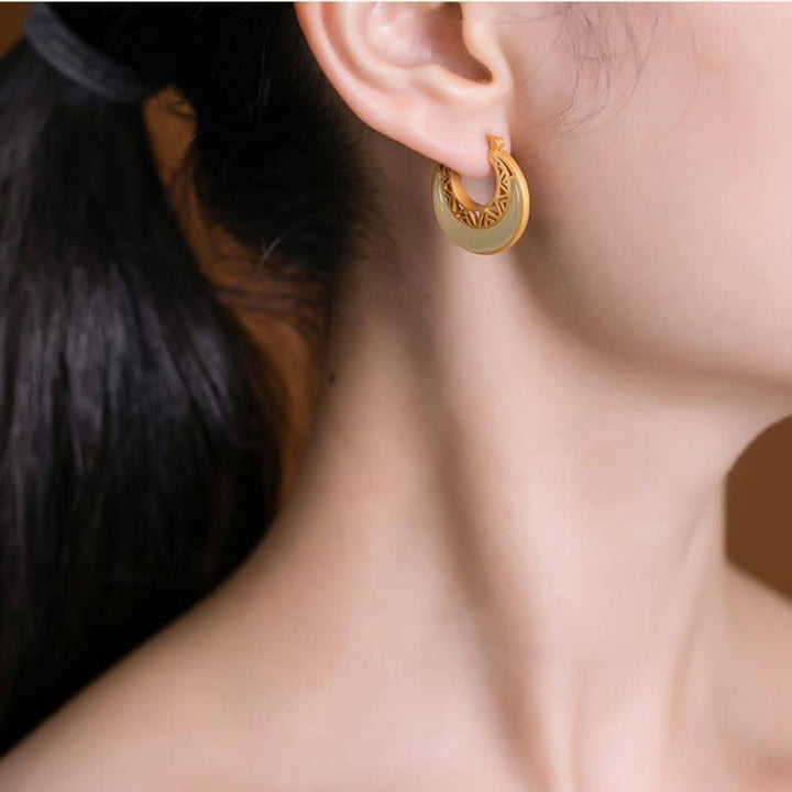 Buddha Stones Crescent Moon Jade Prosperity Drop Earrings - image 3