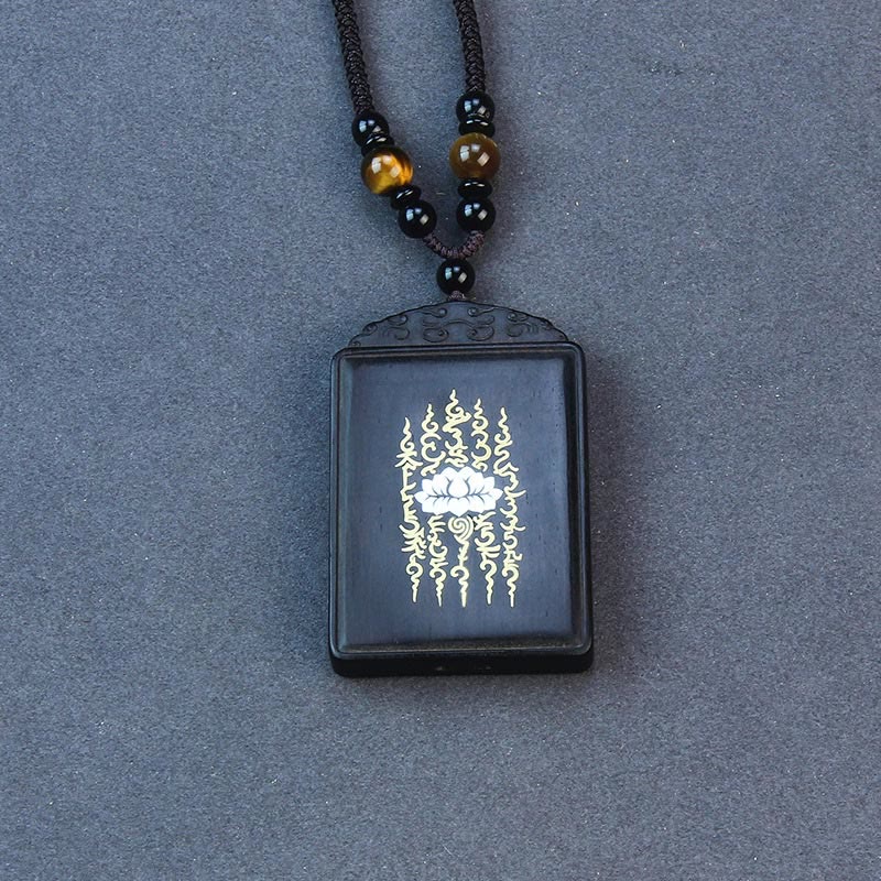 Buddha Stones 999 Sterling Silver Ebony Wood Lotus Inlaid Calm Necklace Pendant - image 3