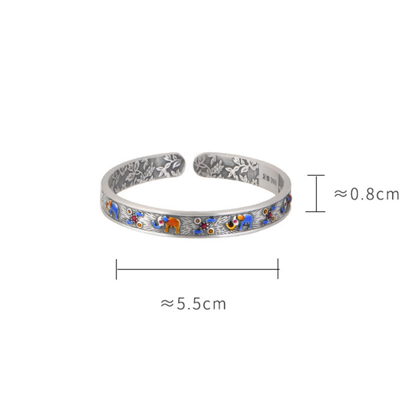 Buddha Stones 999 Sterling Silver Elephant Strength Wisdom Bracelet Cuff Bangle - image 10