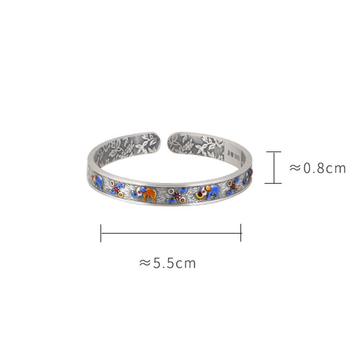 Buddha Stones 999 Sterling Silver Elephant Strength Wisdom Bracelet Cuff Bangle - image 10