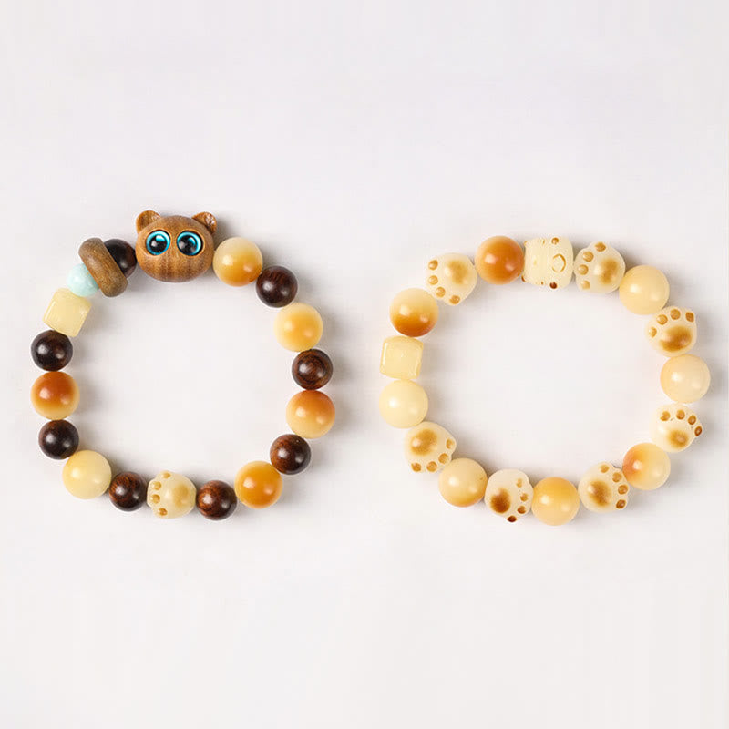 Buddha Stones Natural Bodhi Seed Sandalwood Lucky Cute Cat Head Paw Claw Peace Bracelet - image 23